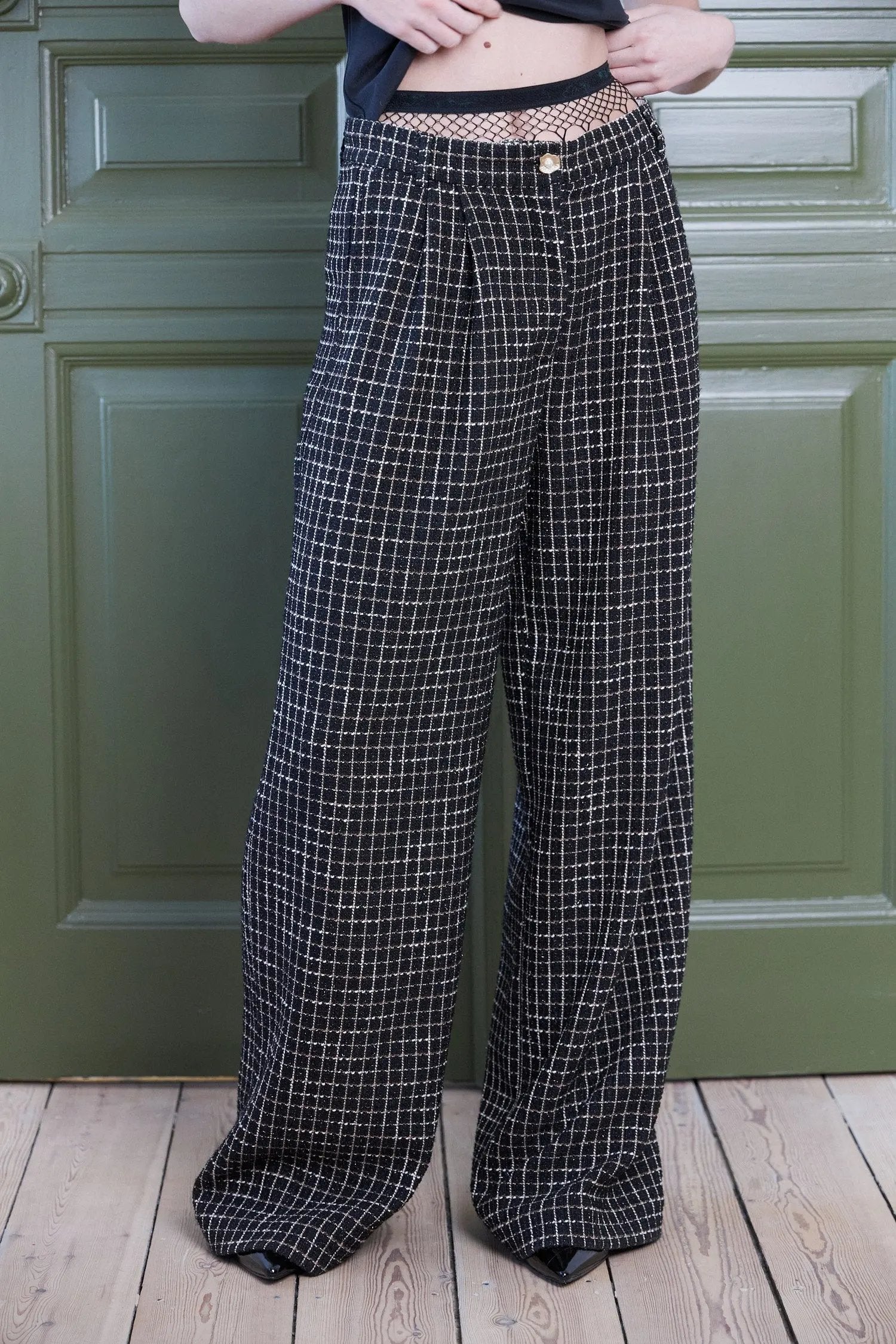 Stella Nova Checked bouclé pants Pants 777 Black/White Check