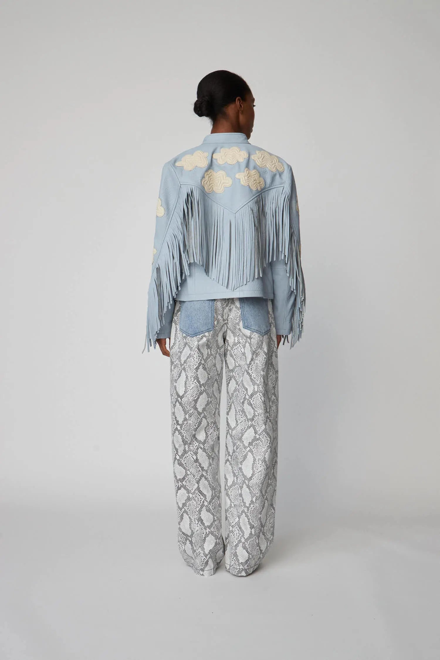 Stella Nova Cloud Leather Jacket with Fringes Leather Jacket 302 Light Blue