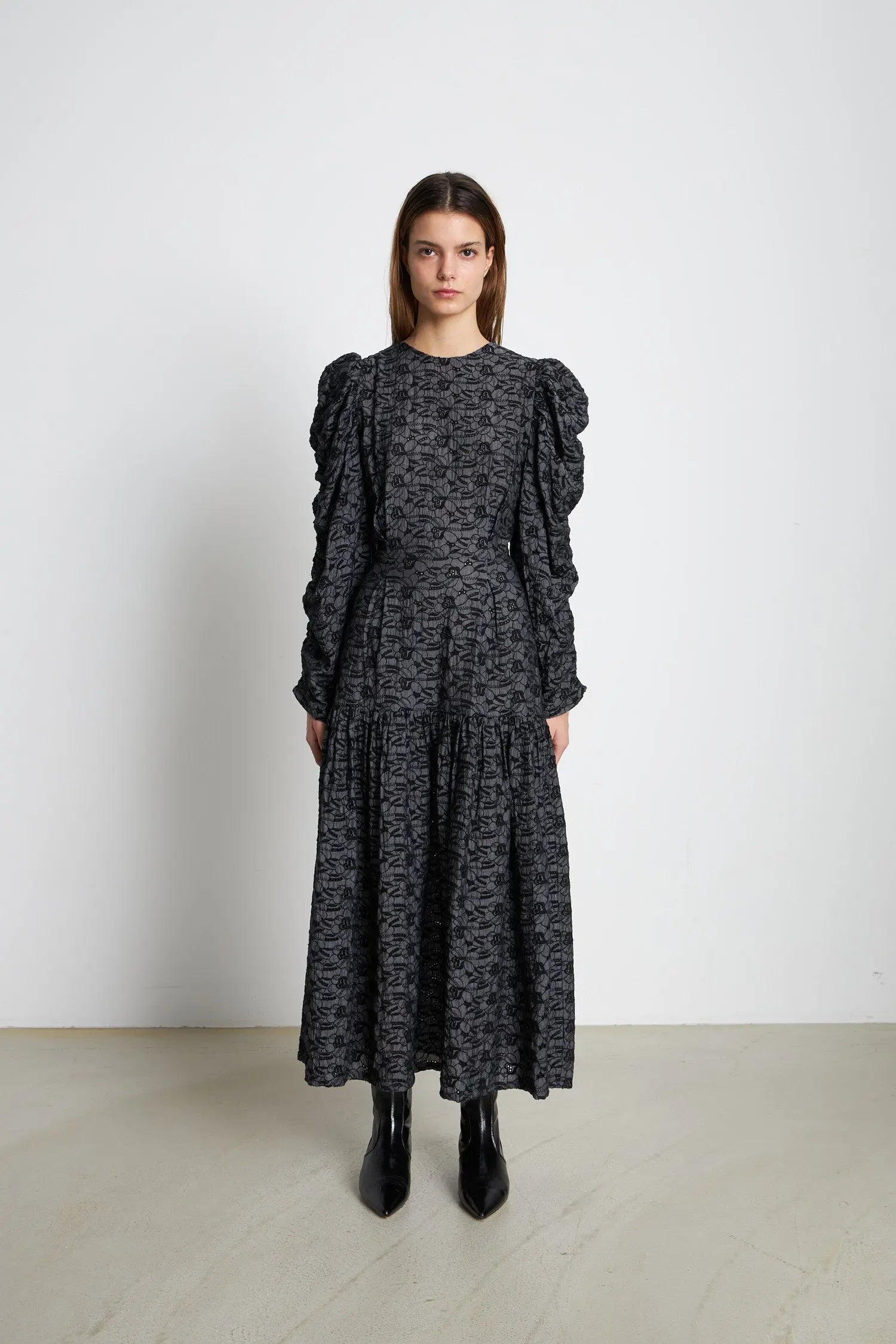 Stella Nova Cotton dress with all over embroidery Dress 993 Almost black