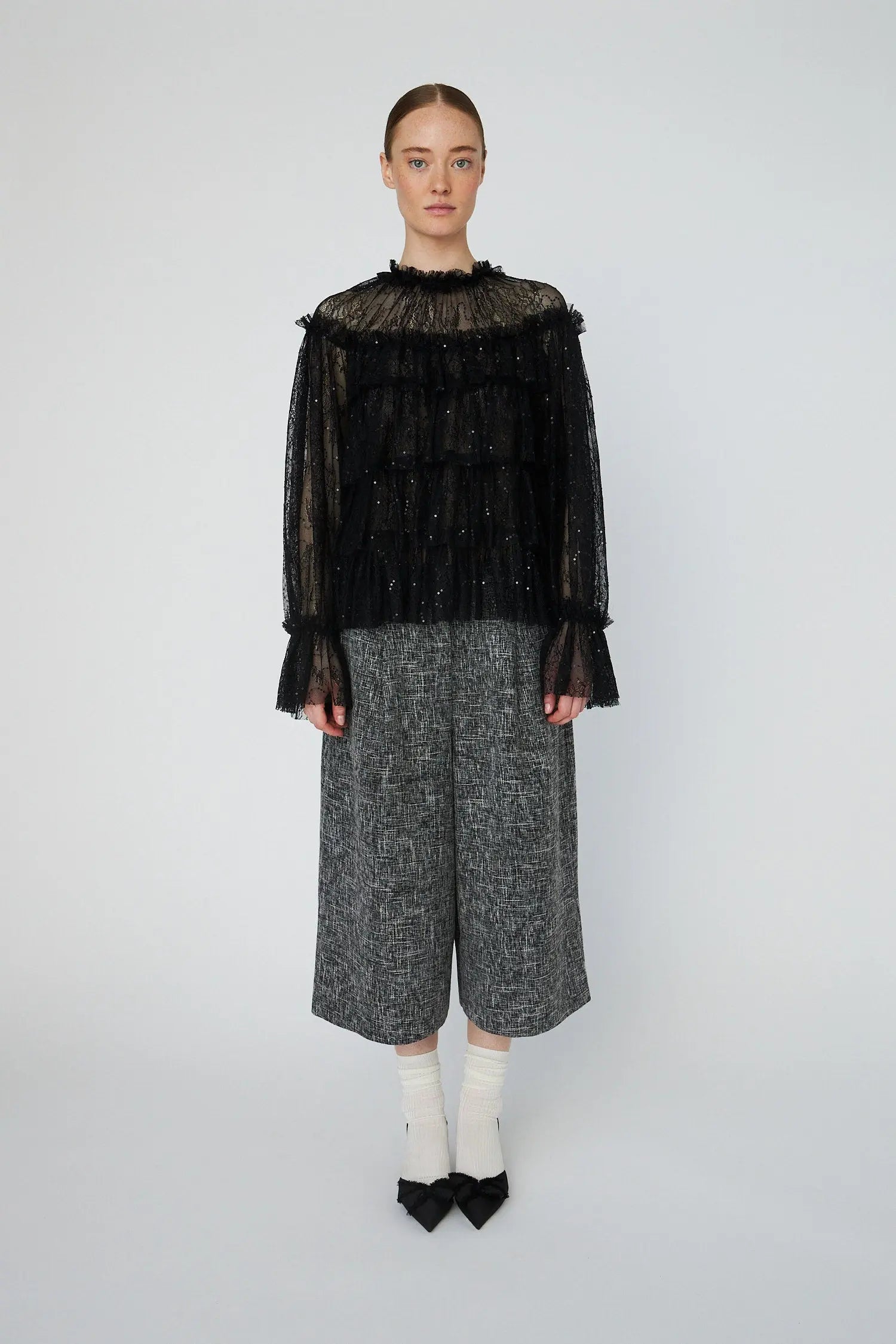 Stella Nova Sheer Frill Lace Blouse Blouse 999 Black