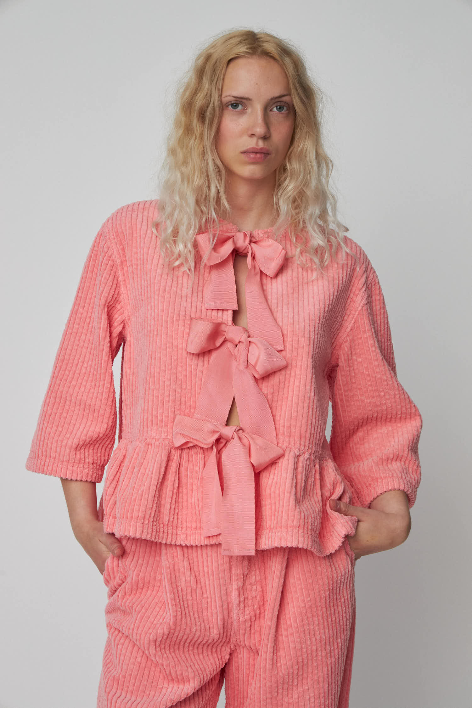 Stella Nova Corduroy Bow Blouse Blouse 567 Amazing Pink