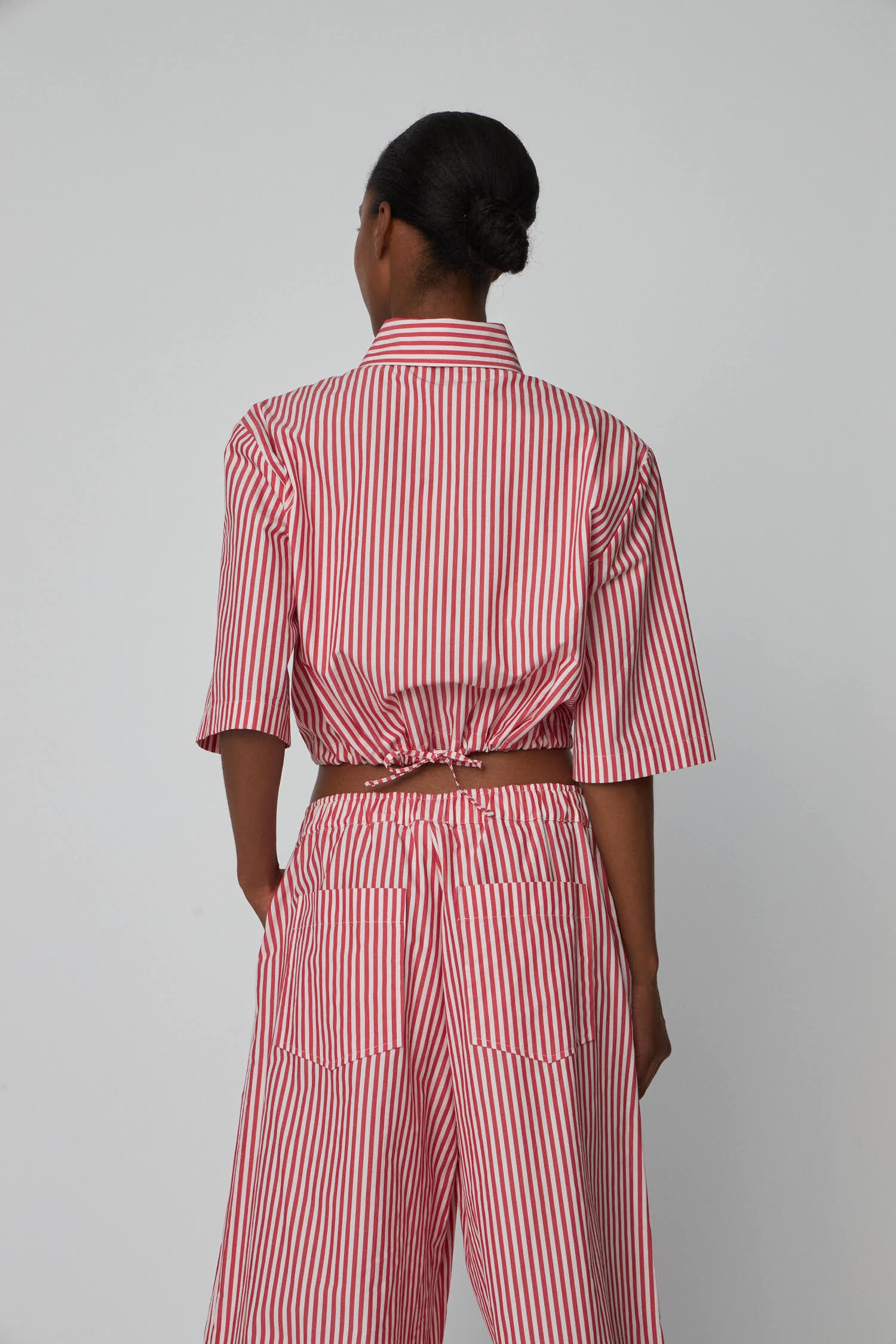 Stella Nova Cropped Striped Cotton Shirt Shirt 165 Red Stripes