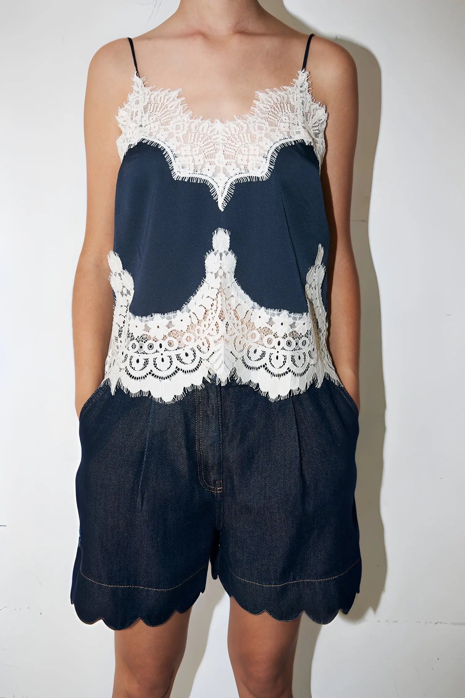 Stella Nova Delicate Lace Top Top 409 Navy /Creme
