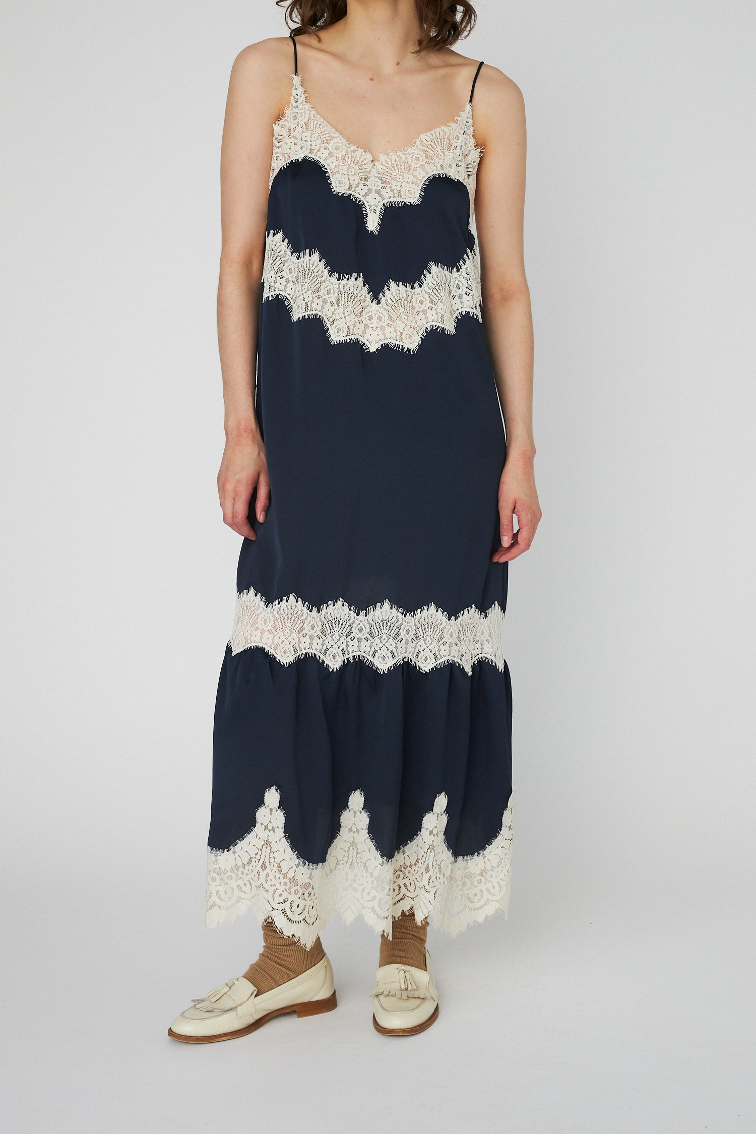 Stella Nova Delicate Lace Slip Dress Dress 409 Navy /Creme