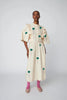 Embroidered Midi dress with Scallops - Green/Creme