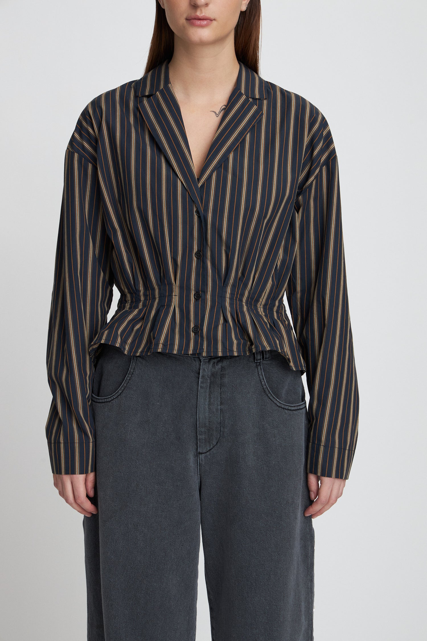 Stella Nova Feminine pleated shirt Shirt 609 Dark Striped