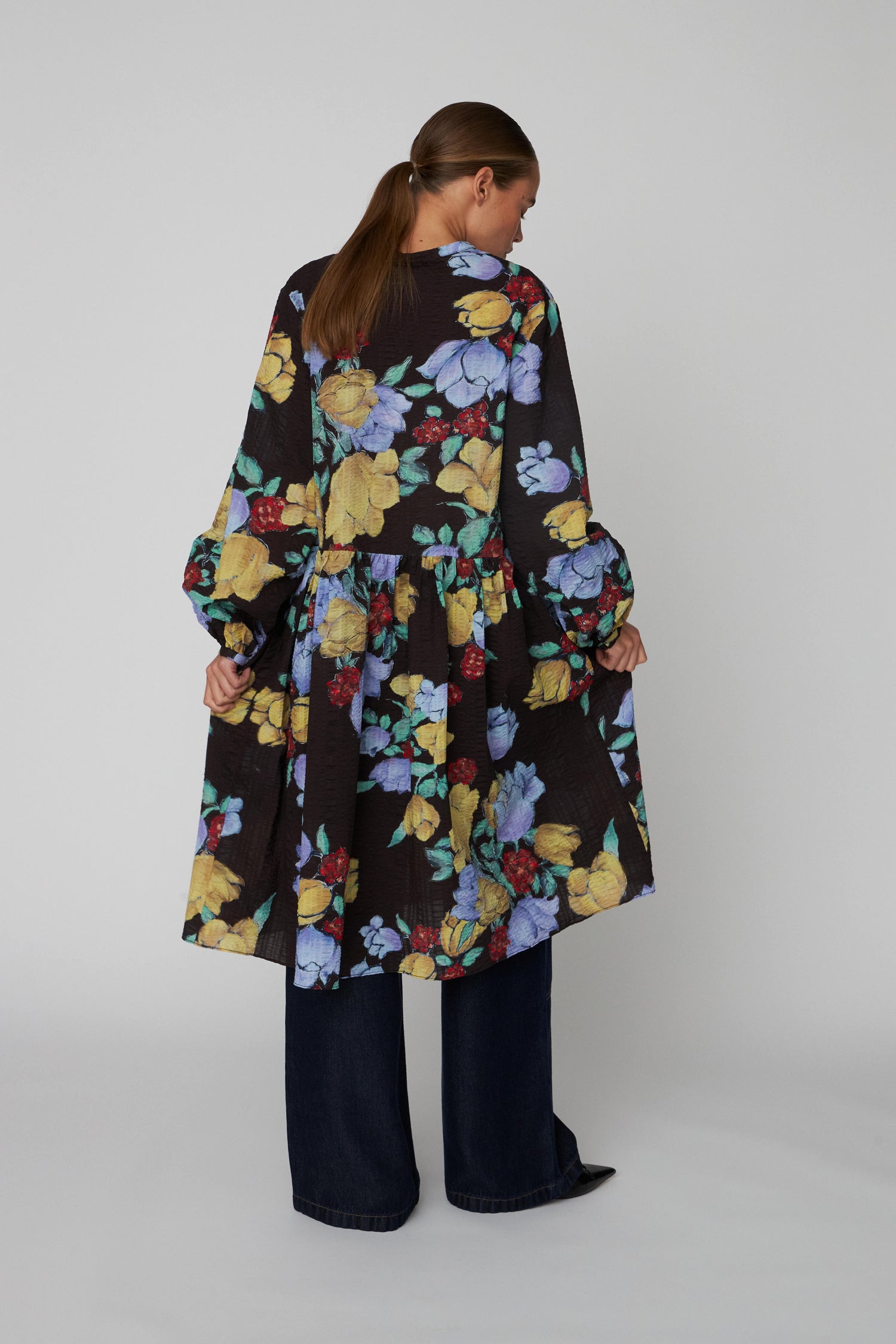 Stella Nova Flowered Cotton Loose Dress Dress 776 Dark Flowers