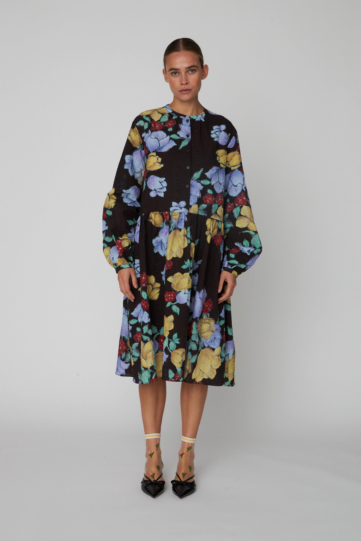 Stella Nova Flowered Cotton Loose Dress Dress 776 Dark Flowers