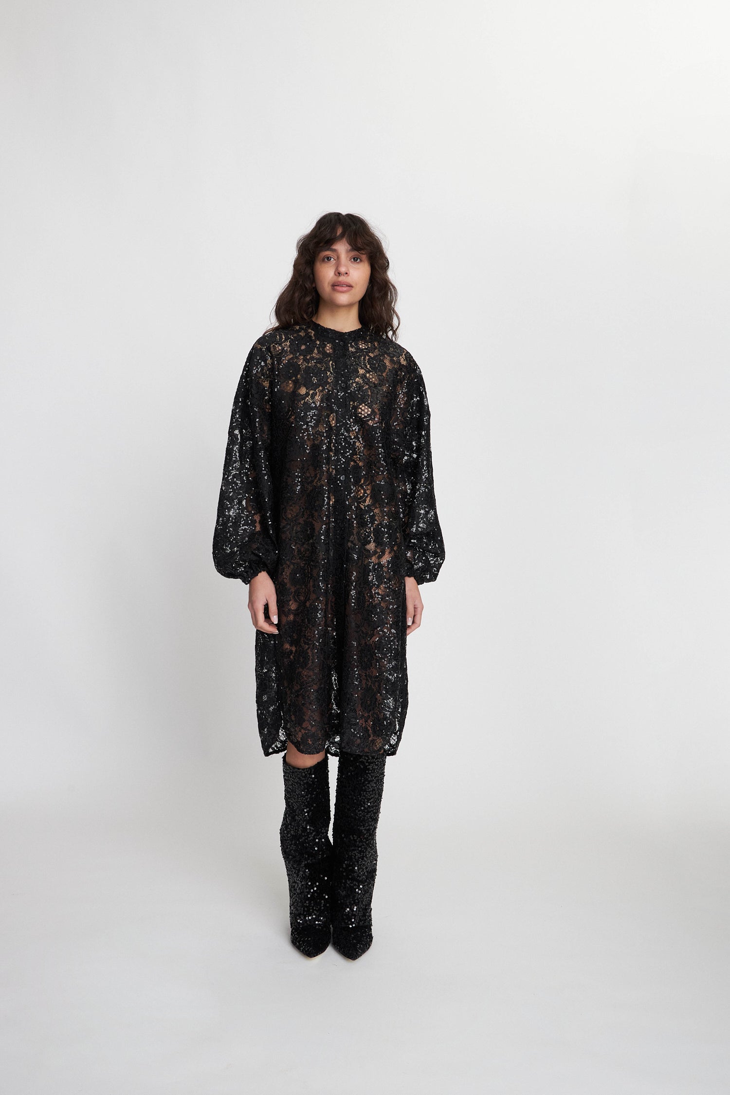 Stella Nova Lace sequins shirt dress Shirt Dress 999 Black