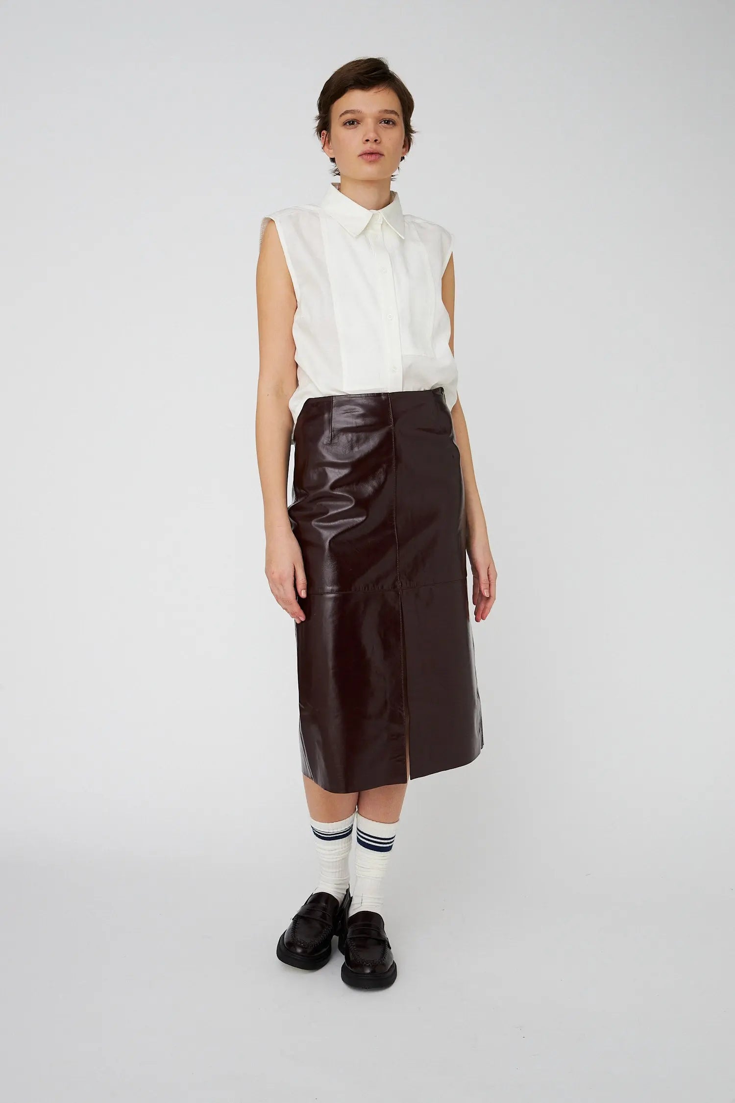 Stella Nova Leather Midi Skirt Skirt 684 Brownish Red