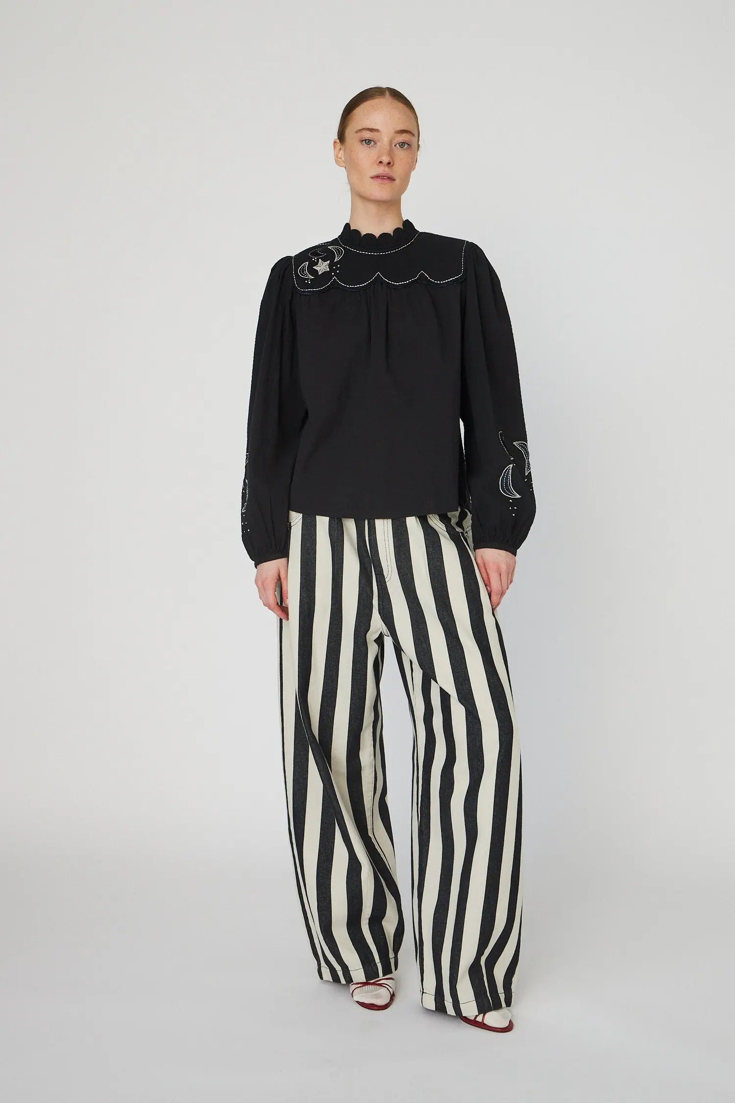 Stella Nova Moon and Star Embroidered Blouse Blouse 999 Black