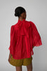 Pointelle High-Neck Bow Blouse - Flame Red