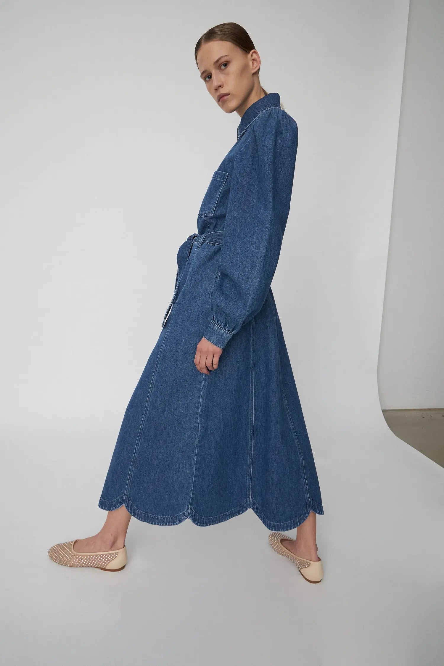 Stella Nova Raw Denim Dress with Waist Focus Dress 415 Washed Denim Blue