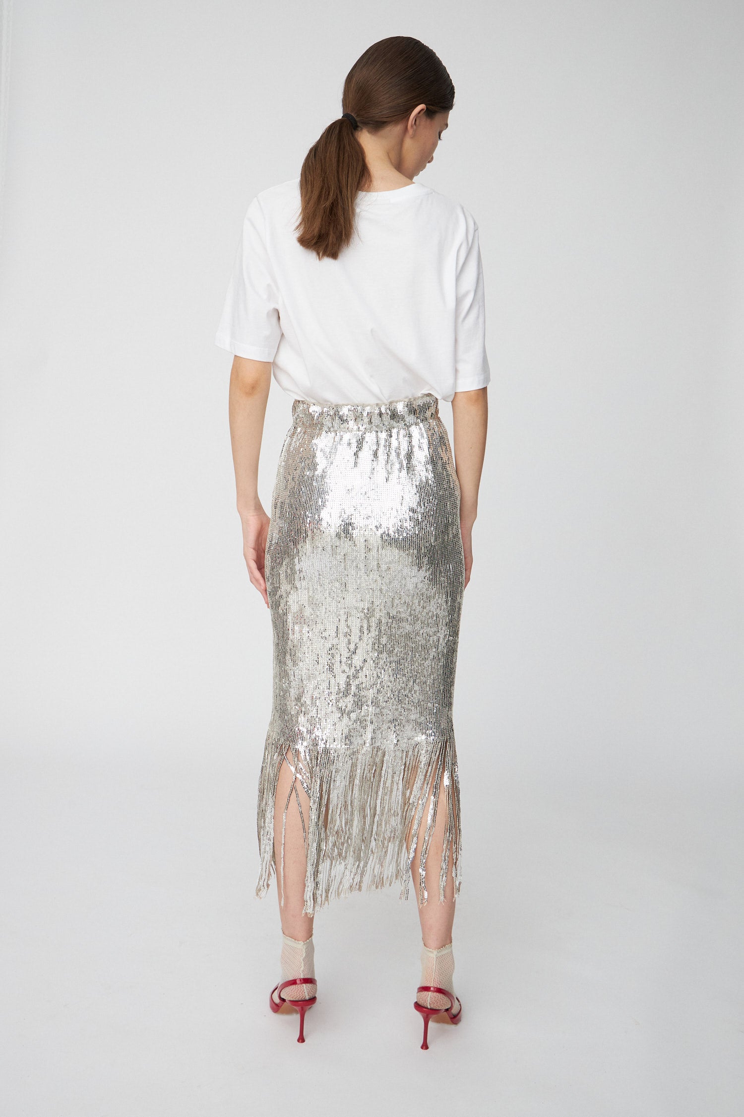 Stella Nova Sequins Fringes Skirt Skirt 873 Silver Fractures