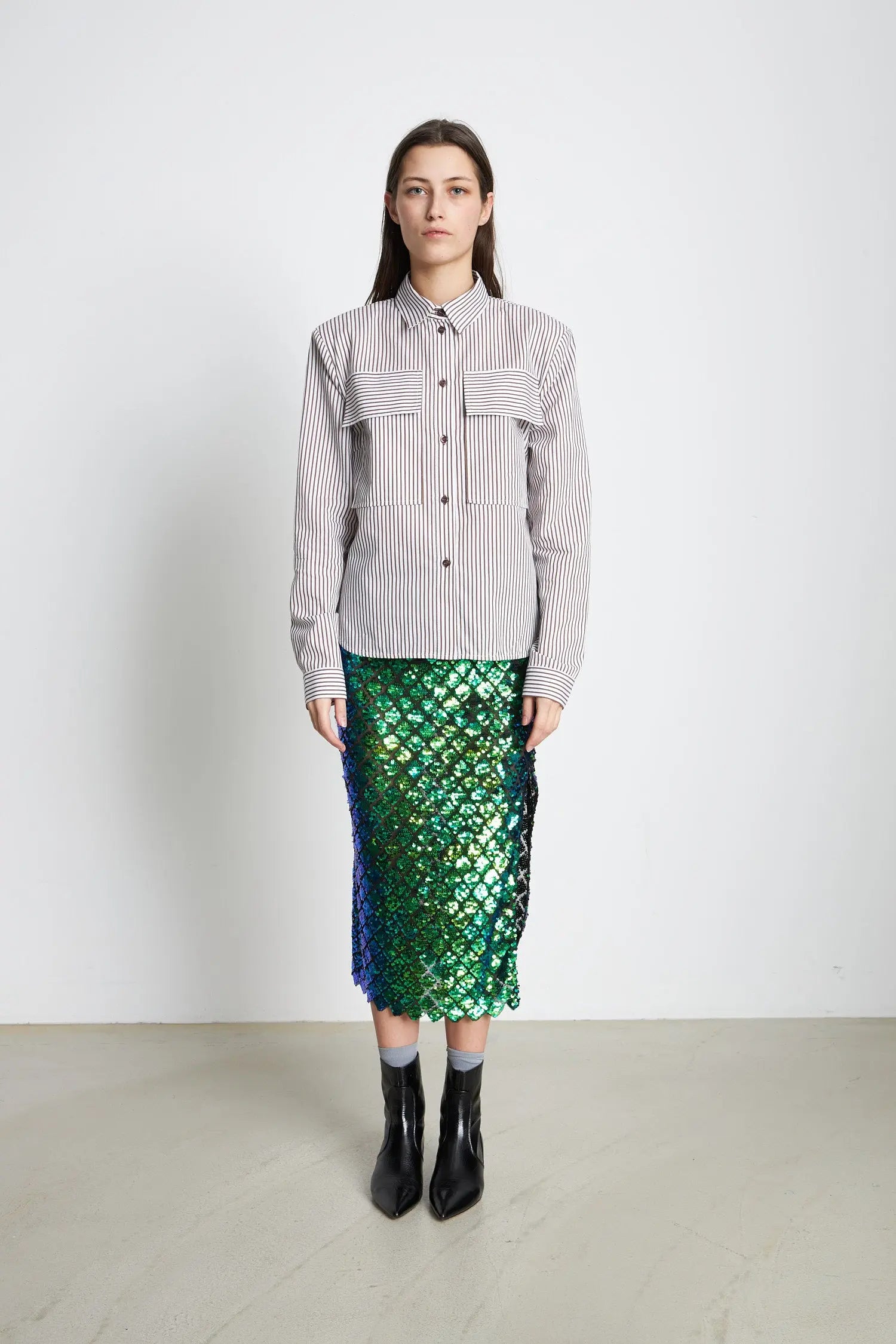 Stella Nova Shirt with shoulderpads Shirt 735 Brown Stripes