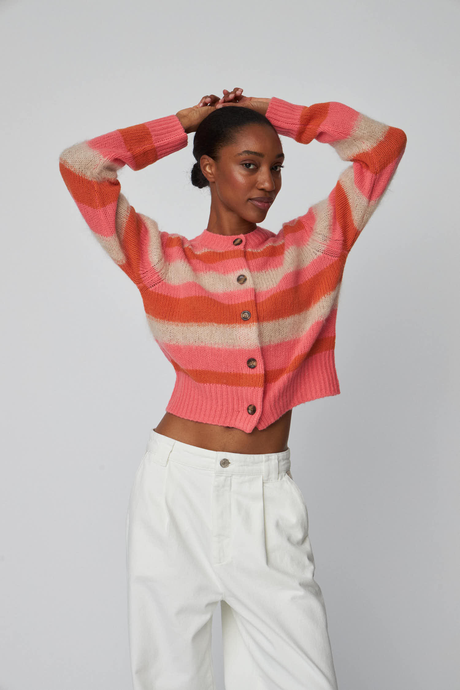 Stella Nova Striped Mohair Cardigan Cardigan 176 Sunshine Orange