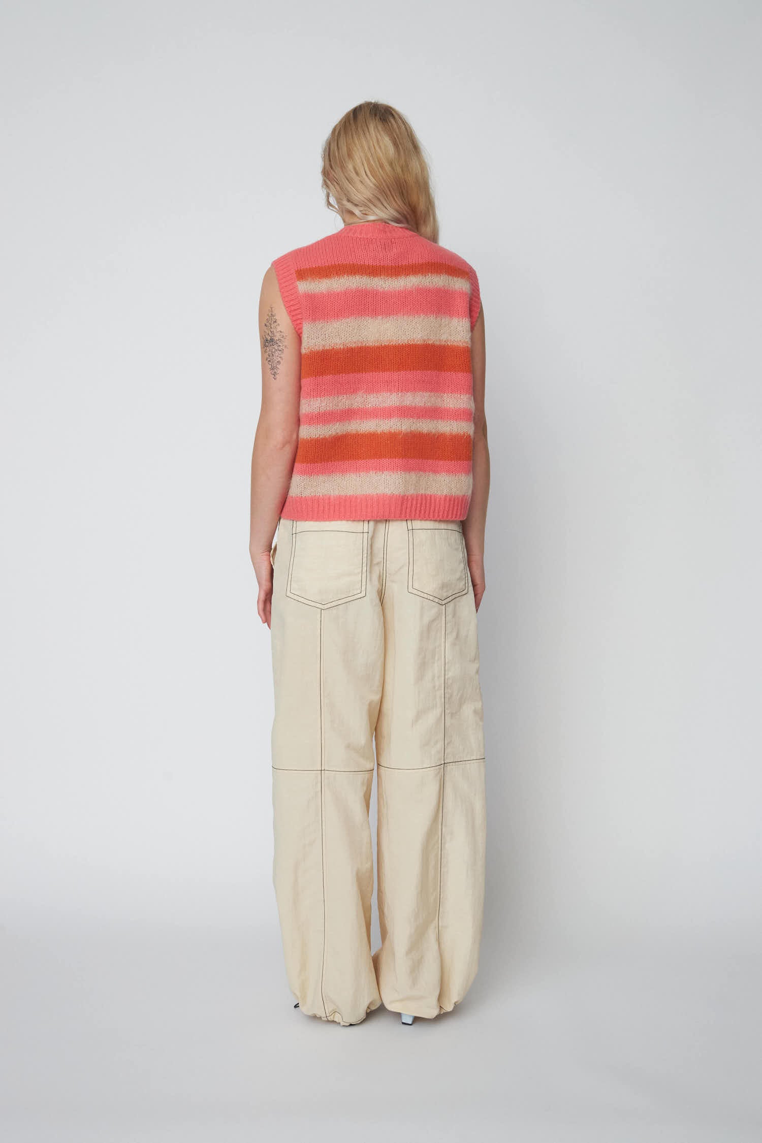 Stella Nova Striped Mohair Cardigan-Vest Slipover 176 Sunshine Orange