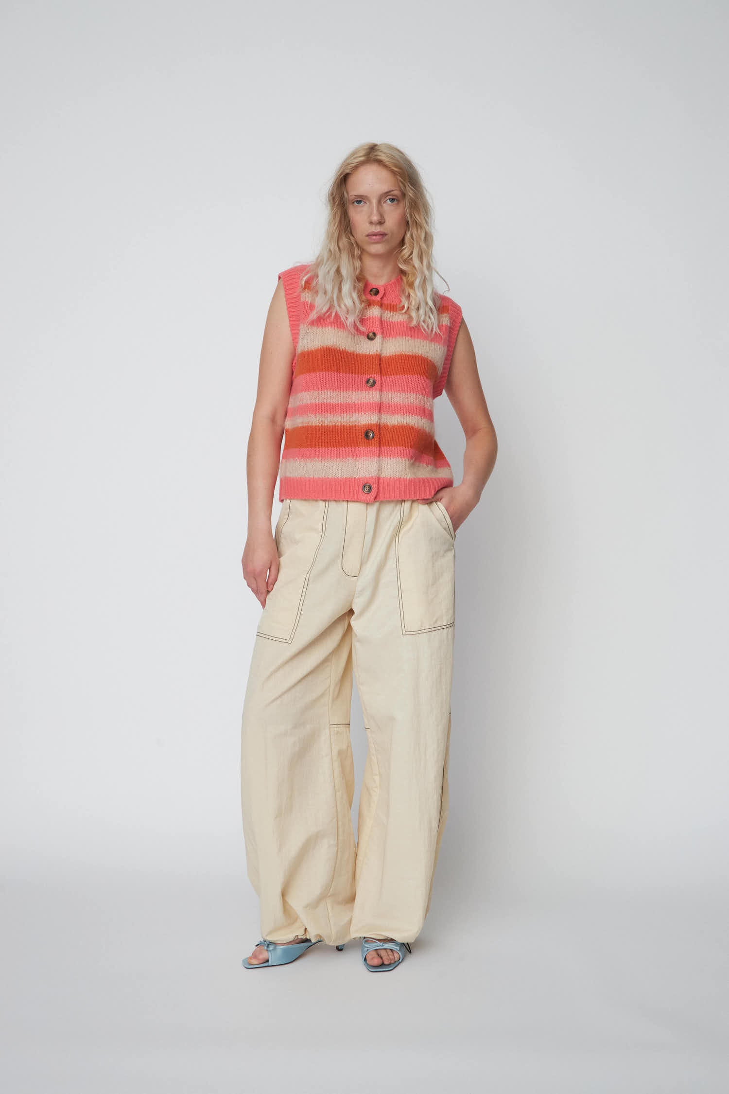 Stella Nova Striped Mohair Cardigan-Vest Slipover 176 Sunshine Orange