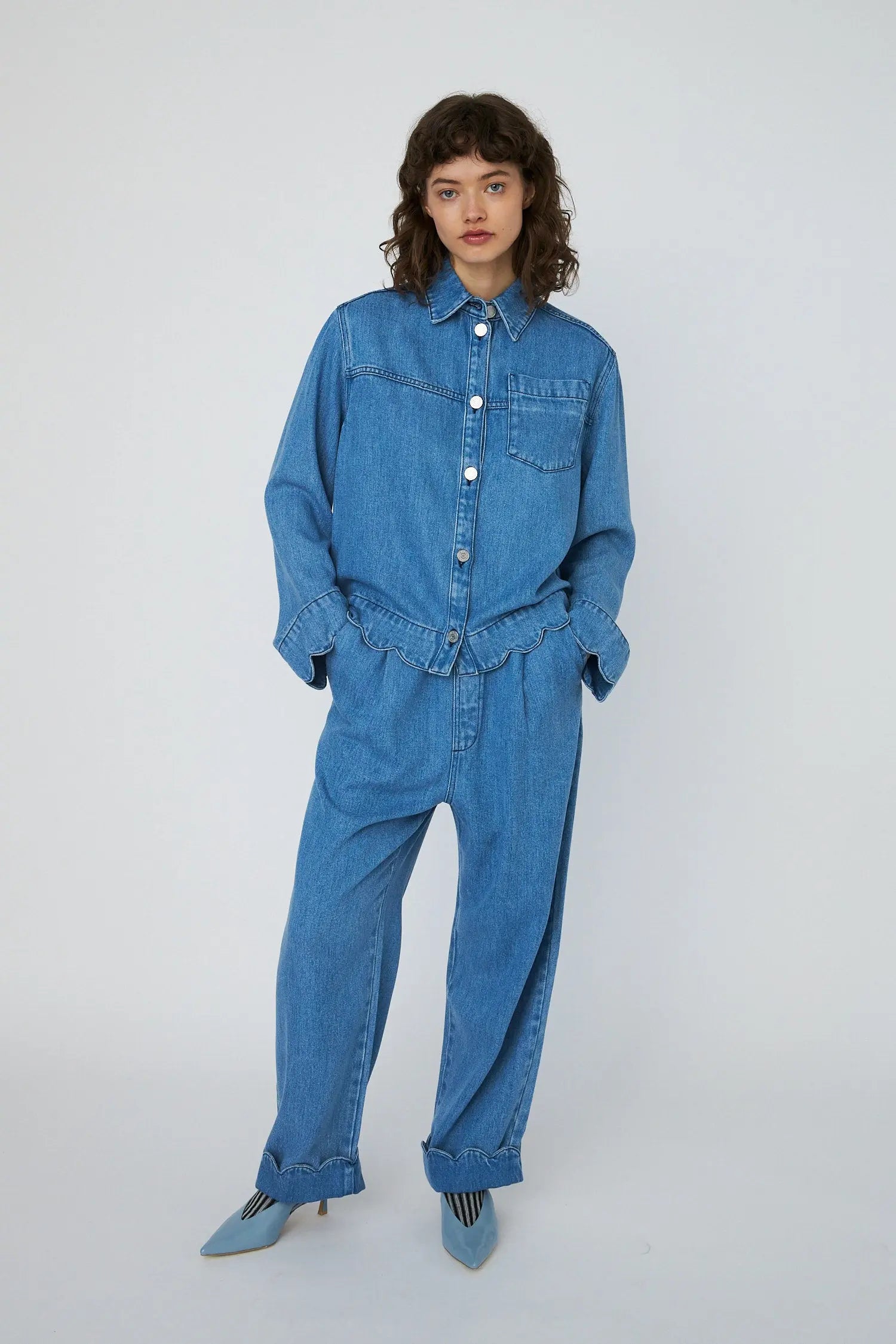 Stella Nova Washed Blue Shirt with Scallop Edge Shirt 302 Light Blue