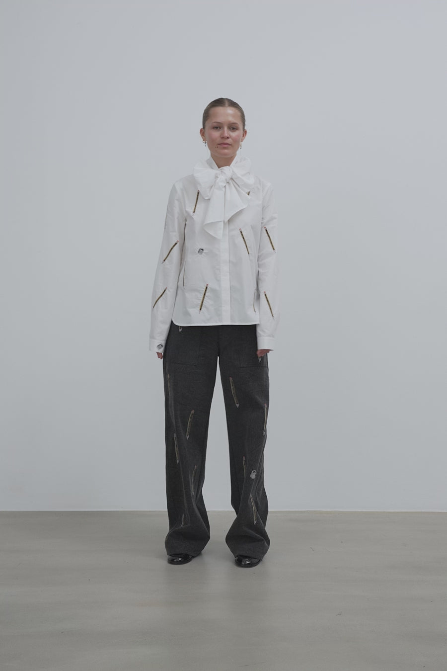 Stella Nova Embroidered Cotton Bow Shirt Shirt 001 White