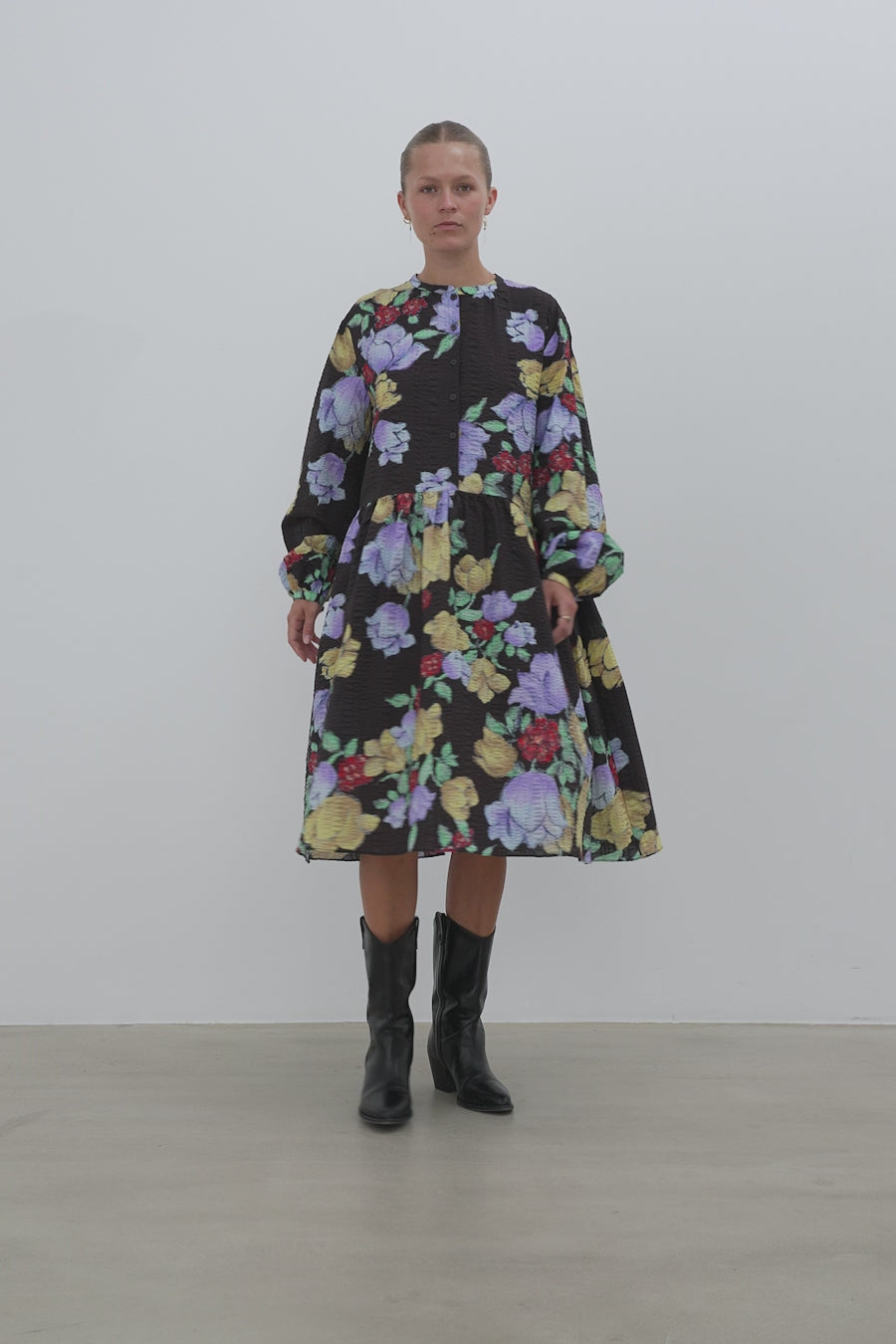 Stella Nova Flowered Cotton Loose Dress Dress 776 Dark Flowers