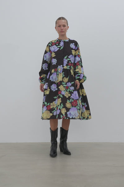 Stella Nova Flowered Cotton Loose Dress Dress 776 Dark Flowers