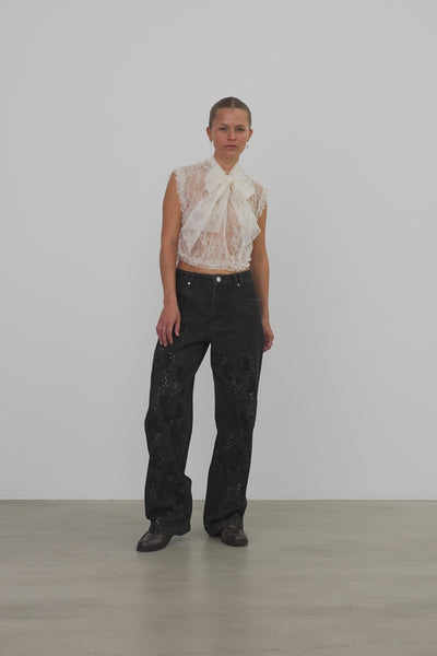 Stella Nova Sheer Cropped Lace Top Top 029 Creme