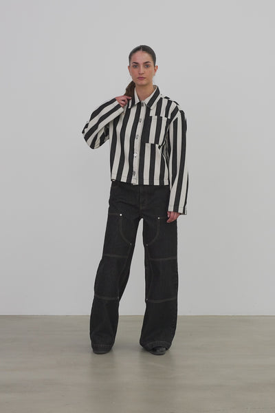 Stella Nova Striped Shirt in Cotton Shirt 907 Black/Creme